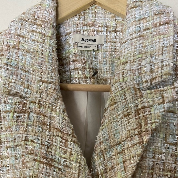 Jason Wu Sparkle Boucle Tweed Cream Double Breast Long Blazer​​​​​​ - Picture 7 of 15